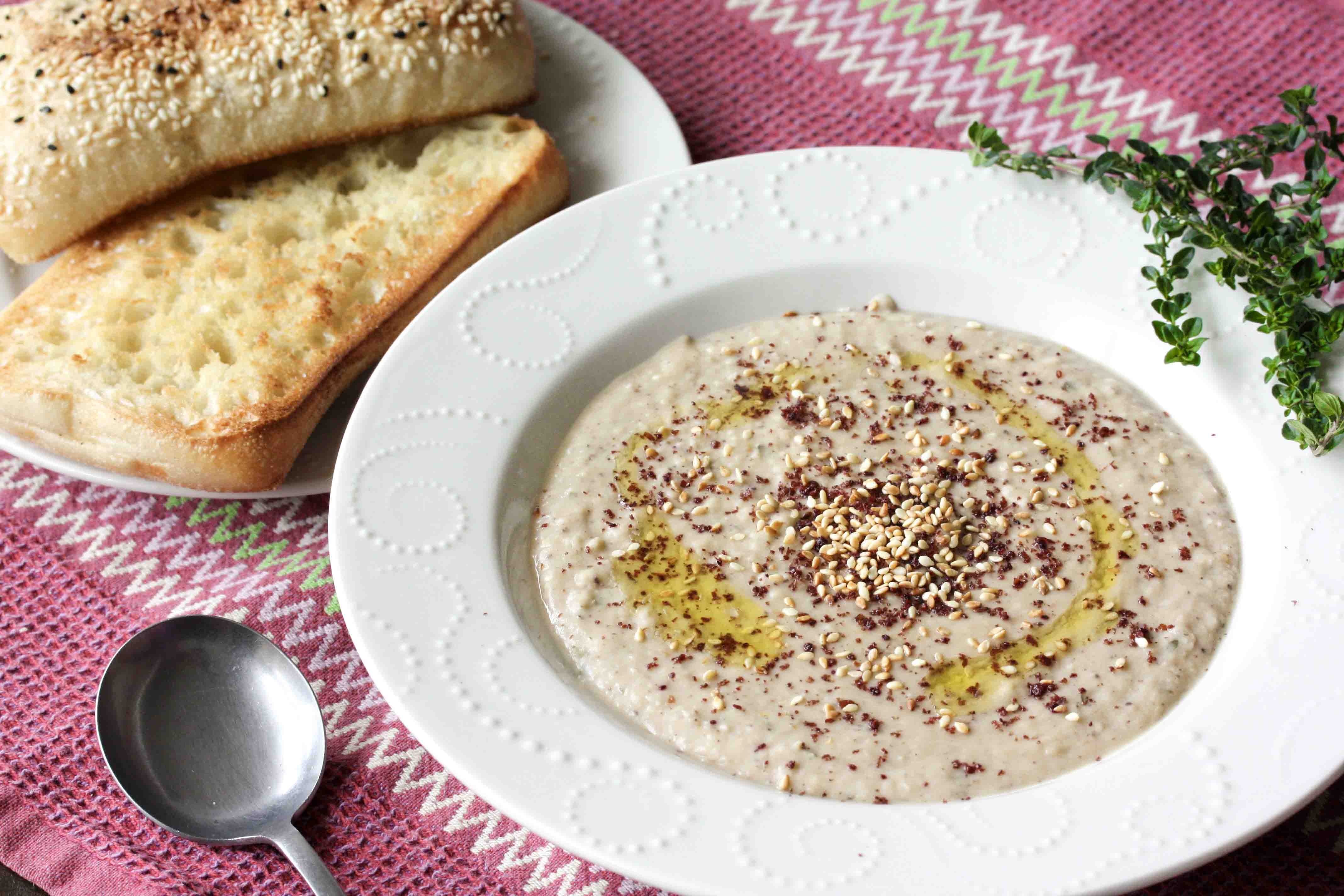 White bean and za'atar soup with toasted sesame seeds